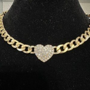 Cadena Corazon Colgante diamantes imitación con tejido cadena cubano enchapado en oro 14k