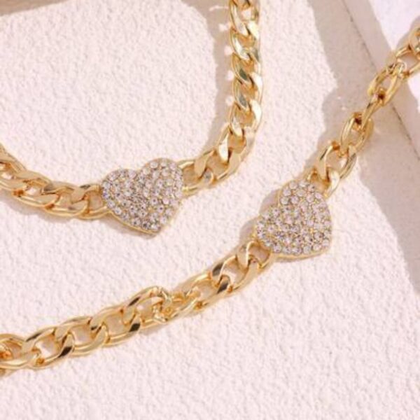 Cadena Corazon Colgante diamantes imitación con tejido cadena cubano enchapado en oro 14k