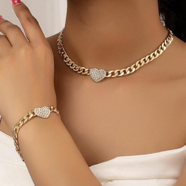 Cadena Corazon Colgante diamantes imitación con tejido cadena cubano enchapado en oro 14k