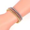 Juego de 3 pulseras de cuentas de metal con baño de oro tricolor de 14 k