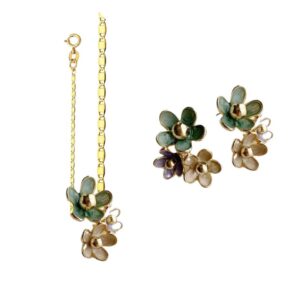 Enchapado Set de Flores Esmaltado con cadena tejido Valentino 2 colores