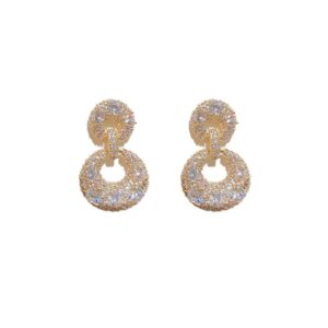 Aritos Fiesta 2 Doble Perfecto Circulo Enchapado en Oro 14k con Piedra