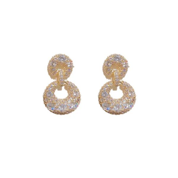 Aritos Fiesta 2 Doble Perfecto Circulo Enchapado en Oro 14k con Piedra