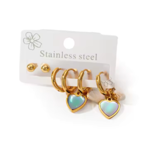 Set 3 Aritos Acero Inoxidable Corazon Ideal para Stack