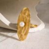 Anillo Ovalado Perla Textura radiante Acero Inoxidable y enchapado 18k