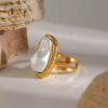 Anillos Grandes Perlas Barrocas de acero inoxidable con Oro de 18K de Joyería de Lujo