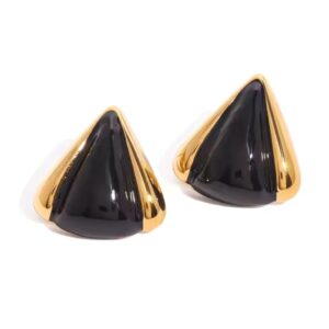 Aritos triangulares forma gota piedra negra de acero inoxidable enchapado en Oro de 18k fascinante