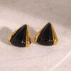 Aritos triangulares forma gota piedra negra de acero inoxidable enchapado en Oro de 18k fascinante