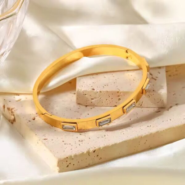 Pulseras de Acero Inoxidable con Bisel de Circonita Cúbica Blanca enchapada oro de 18K fascinante