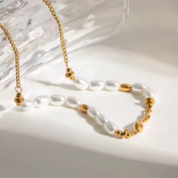 Chile collar de perlas de acero inoxidable con enchapado en oro de 18k irresistible