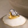 Anillo Armonia Fuego Acero Inoxidable con Enchapado en oro de 18k auténtico
