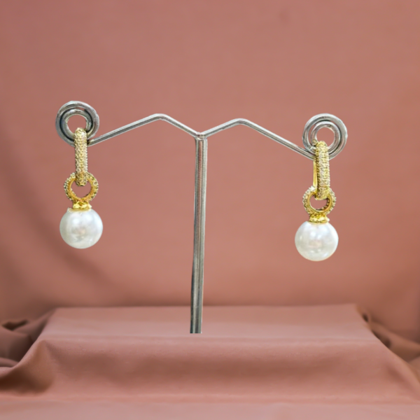 Argollas Doble Uso Perla Impecable y Circones Enchapado 14k