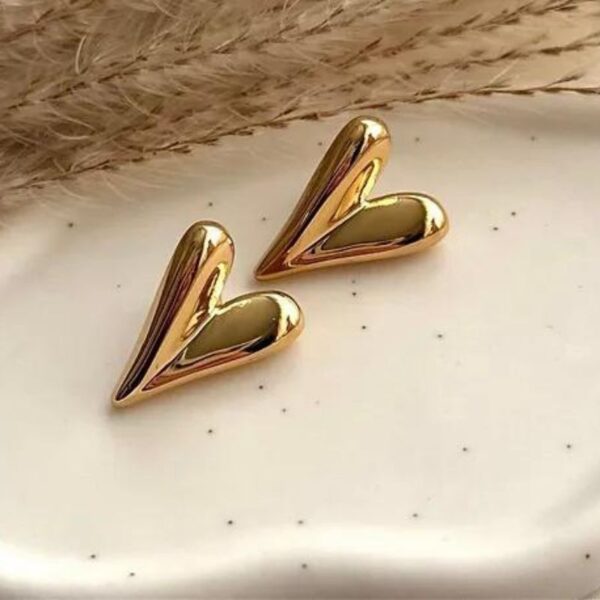 Aretes Planos Corazon Brillante Dorado Acero Inoxidable 316L