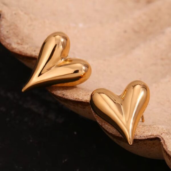 Aretes Planos Corazon Brillante Dorado Acero Inoxidable 316L
