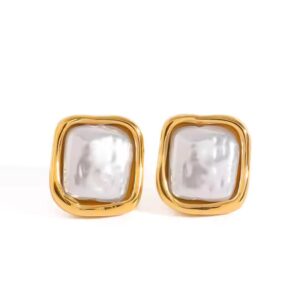 Pendientes Perlas Forma Irregular Cuadrada Acero Inoxidable Enchapado Oro de 18K cautivador