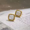 Pendientes Perlas Forma Irregular Cuadrada Acero Inoxidable Enchapado Oro de 18K cautivador
