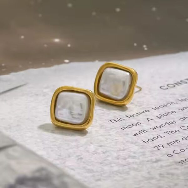 Pendientes Perlas Forma Irregular Cuadrada Acero Inoxidable Enchapado Oro de 18K cautivador