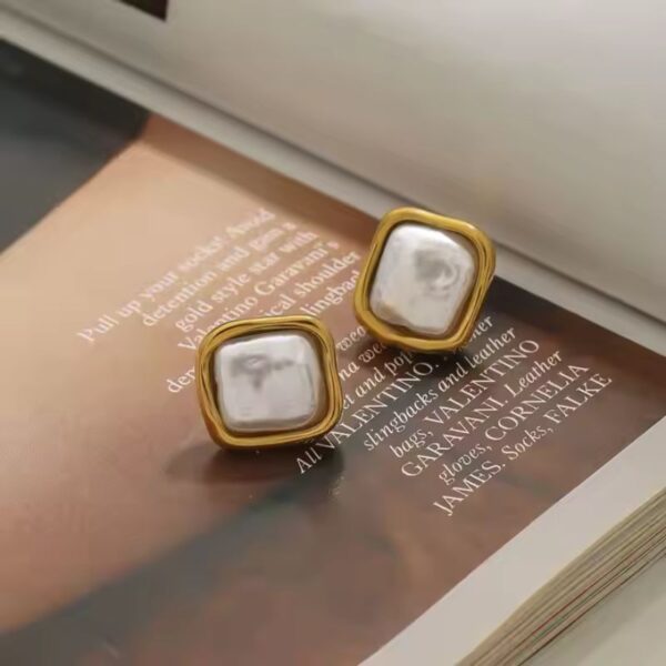 Pendientes Perlas Forma Irregular Cuadrada Acero Inoxidable Enchapado Oro de 18K cautivador
