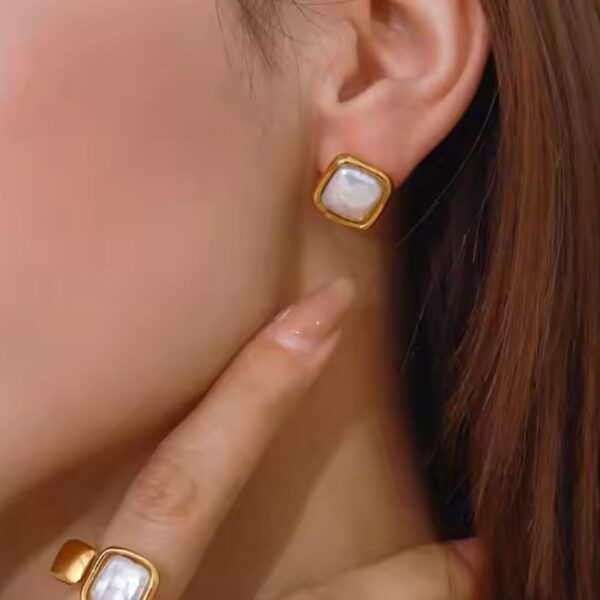 Pendientes Perlas Forma Irregular Cuadrada Acero Inoxidable Enchapado Oro de 18K cautivador