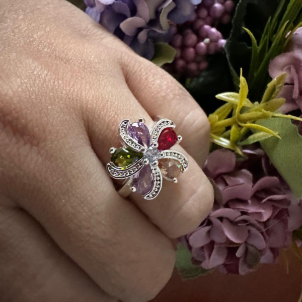 Anillo Elegante Mujer Enchapado Platino Colorido Clasico Novedoso