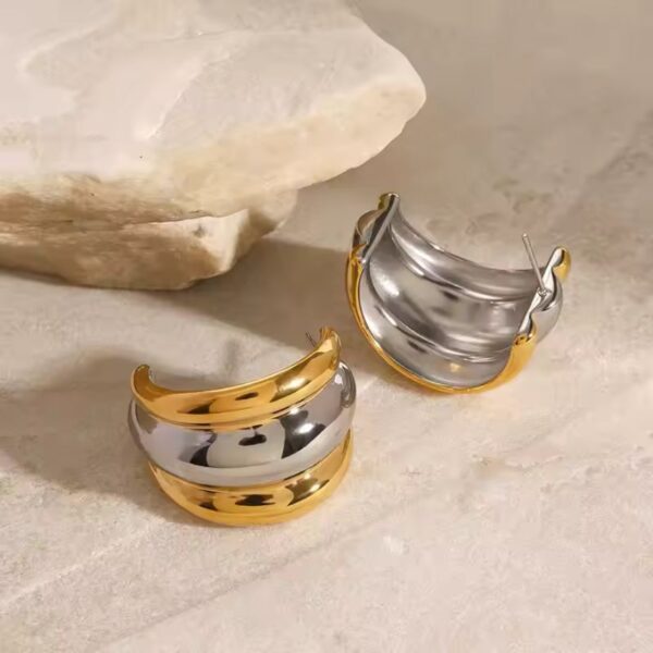 Arito Oro 18k enchapado Chunky style dos colores acero inoxidable impactante