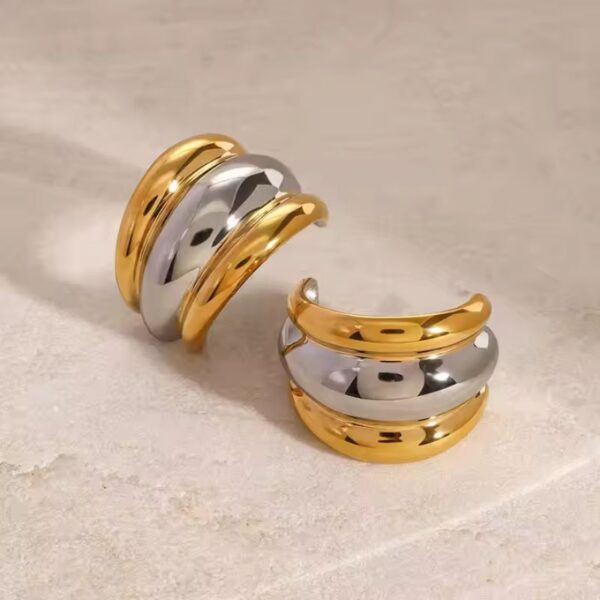 Arito Oro 18k enchapado Chunky style dos colores acero inoxidable impactante