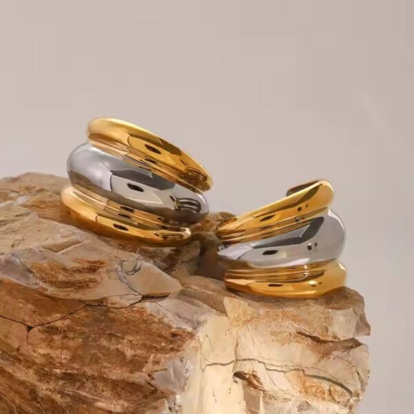 Arito Oro 18k enchapado Chunky style dos colores acero inoxidable impactante