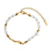 Pulsera enchapada en oro de 18k con perlas y chile de acero inoxidable ingenioso
