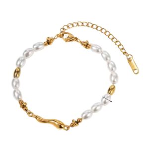 Pulsera enchapada en oro de 18k con perlas y chile de acero inoxidable ingenioso