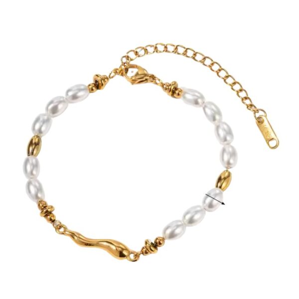 Pulsera enchapada en oro de 18k con perlas y chile de acero inoxidable ingenioso