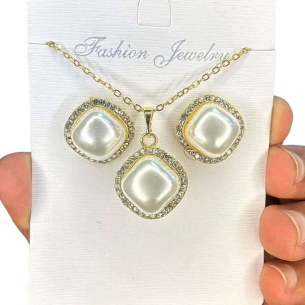Cadena de Perlas Hermoso Set 3 Enchapado en Oro Estilo Clasico