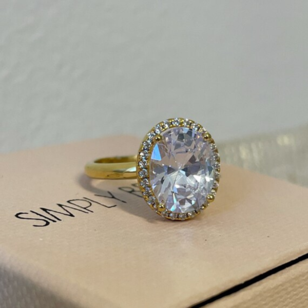Anillo Compromiso Vintage Suntuoso Oval Art Deco Split Shank Enchapado 14k