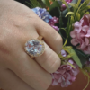 Anillo Compromiso Vintage Suntuoso Oval Art Deco Split Shank Enchapado 14k