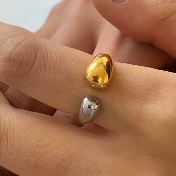 Anillo de oro enchapado 18k de acero inoxidable abertura frontal bicolor impactante