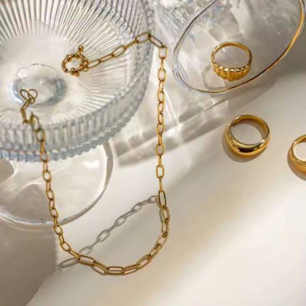 Choker eslabones radiante laminado en oro de 18k de acero inoxidable ideal para dijes