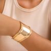 Pulseras de líneas elípticas irregulares geométricas elaboradas de acero inoxidable enchapada oro abierto de 18K fascinante