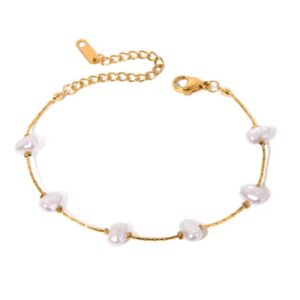Pulsera de perlas acrílicas único en Acero Inoxidable enchapado en Oro de 18K con cadena ajustable impecable