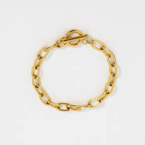 Pulsera acero inoxidable mujer laminado en oro de 18k con eslabones clásicos simples y cierre de palanca nuevo
