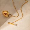 Collar con colgante en forma de corazón piedra ágata roja enchapado en oro de 18k de acero inoxidable con perlas hermoso