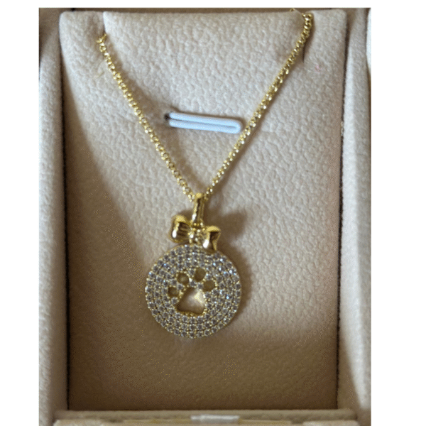 Huella de Perro Dije con cadena laminado de oro 14 k extraordinario